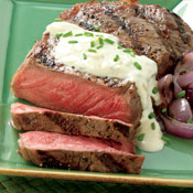 Marinated Strip Steaks with Gorgonzola Sauce