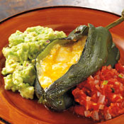 Chiles Rellenos with Tomato Salsa and Guacamole