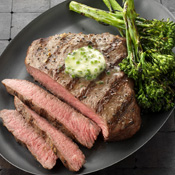 Flat Iron Steaks with Herb Butter and Grilled Broccolini