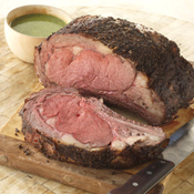 Pepper-Crusted Rib Roast with Three-Herb Hazelnut Pesto