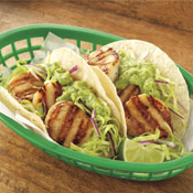 Scallop Tacos with Cabbage Slaw and Avocado Sauce