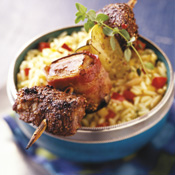 Pepper-Crusted Lamb Kabobs with Tomatillos and Eggplant