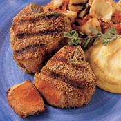 Breaded Lamb Chops with Grilled Vegetables and Polenta
