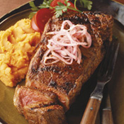 Paprika Rubbed Steaks with Pickled Onions