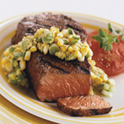 New York Steaks with Avocado and Grilled Corn Salsa