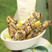 Jerk Chicken Skewers with Honey-Lime Cream