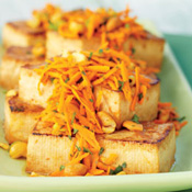 Lemon-Ginger Tofu Steaks with Carrot and Cashew Salad