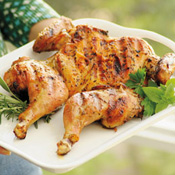 Nutmeg Chicken under a Cast-Iron Skillet