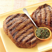 Rib Eye Steaks with Tomato Chimichurri Sauce